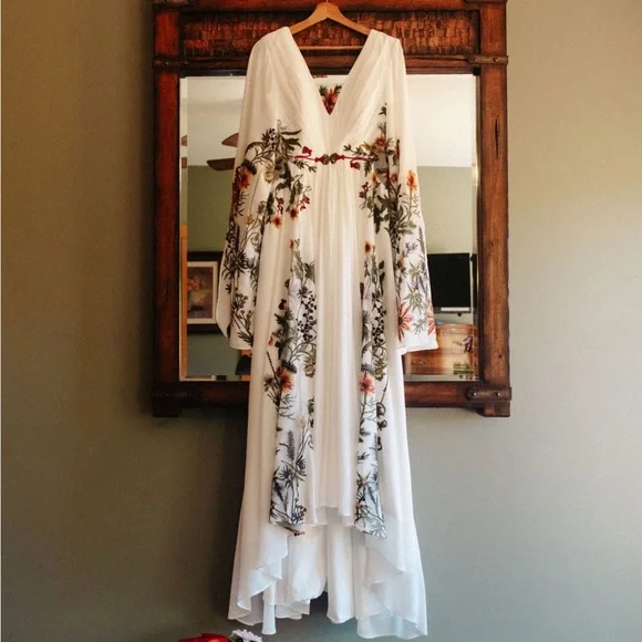 Ivory Embroidered Botanical Floral Dress | Flower Embroidery Wedding Dress - Picture 4 of 5